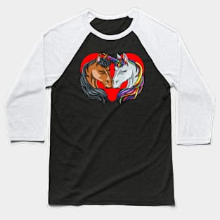 Valentines Horse and Unicorn Baseball T-Shirt